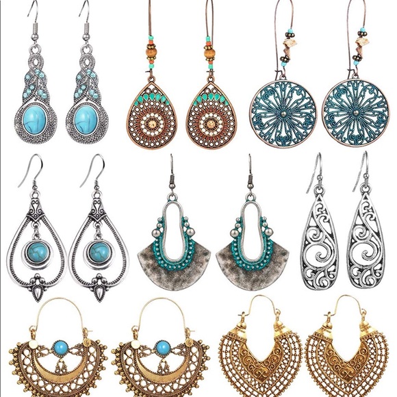 Jewelry - 8 Pairs Statement Drop Dangle Earrings Bohemian